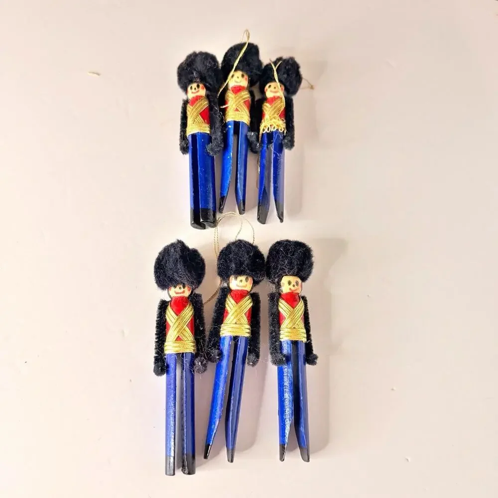 Vtg Handmade Clothes Pin Toy Soldiers Snowman Santa Ornament Lot Of 14 Christmas